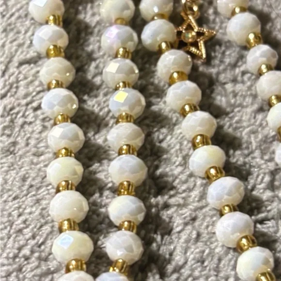 Kirks Folly Gold and White Beaded Necklace - Picture 2 of 7